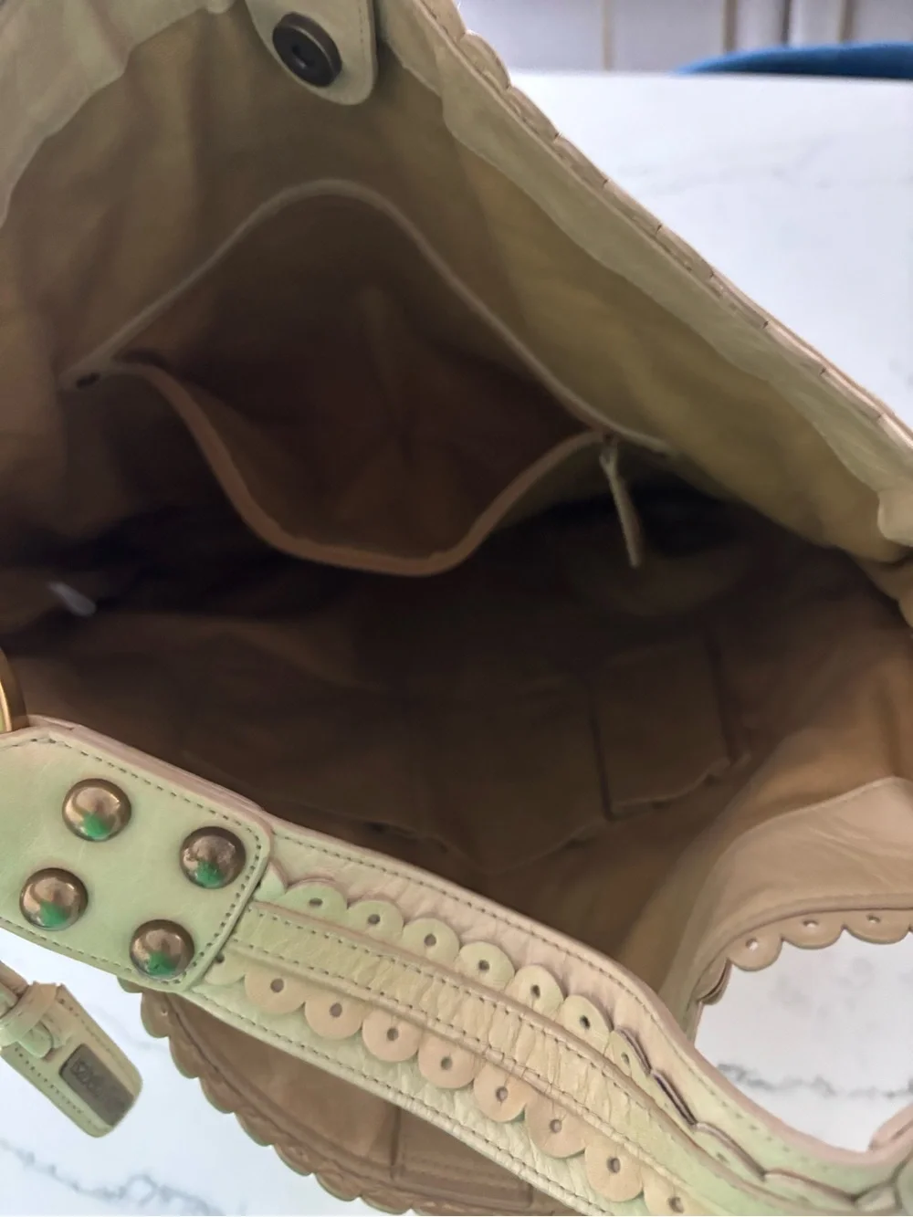 Vintage Isabella Fiore Beige Studded Leather Hobo Bag CT